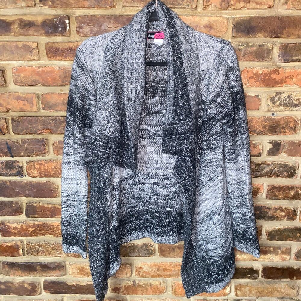 Say What Black Gray Knit Open Front Cardigan Sweater Women's Size Small